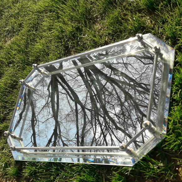 Vanity Mirror Vintage Trey Silver Handles Octagon Shape Mirrored Tray Art Deco - Picture 7 of 14